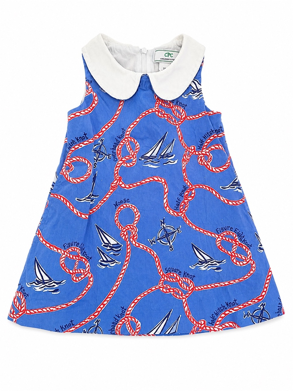 Nautical Blue & Red Rope Print Peter Pan Collar Dress